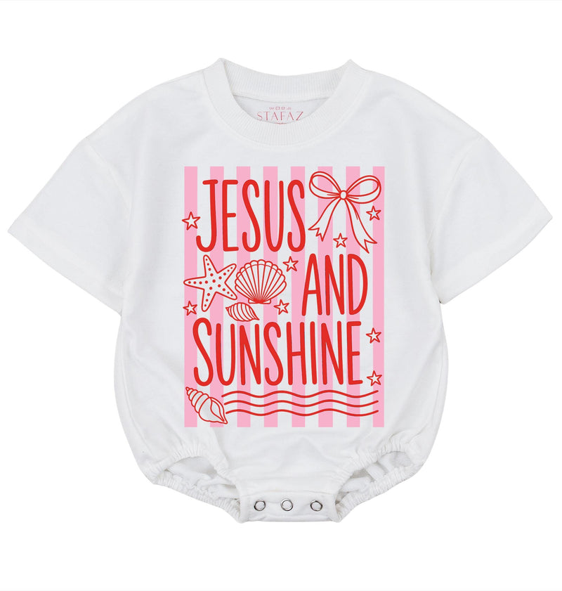 Jesus And Sunshine Baby Girl Bodysuit with Pink Stripes and Seashells Christian Summer Outfit Cute Infant Romper Faith Beach Gift