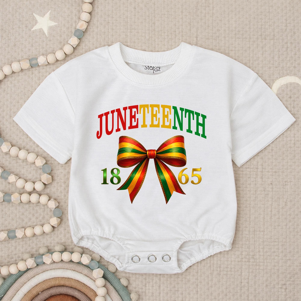 Juneteenth Baby Romper with 1865 Freedom Bow, Pan-African Colors Outfit for Infant or Toddler Celebrations, Soft Cotton Bubble Style