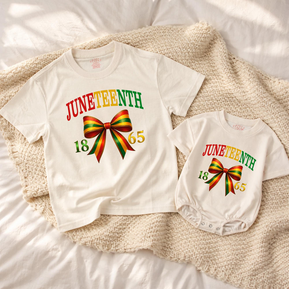 Juneteenth Baby Romper with 1865 Freedom Bow, Pan-African Colors Outfit for Infant or Toddler Celebrations, Soft Cotton Bubble Style