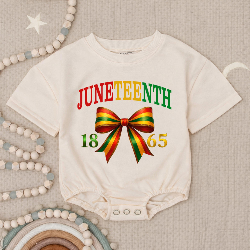 Juneteenth Baby Romper with 1865 Freedom Bow, Pan-African Colors Outfit for Infant or Toddler Celebrations, Soft Cotton Bubble Style