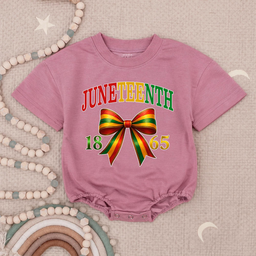 Juneteenth Baby Romper with 1865 Freedom Bow, Pan-African Colors Outfit for Infant or Toddler Celebrations, Soft Cotton Bubble Style