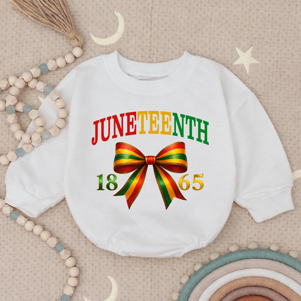 Juneteenth Baby Romper with 1865 Freedom Bow, Pan-African Colors Outfit for Infant or Toddler Celebrations, Soft Cotton Bubble Style