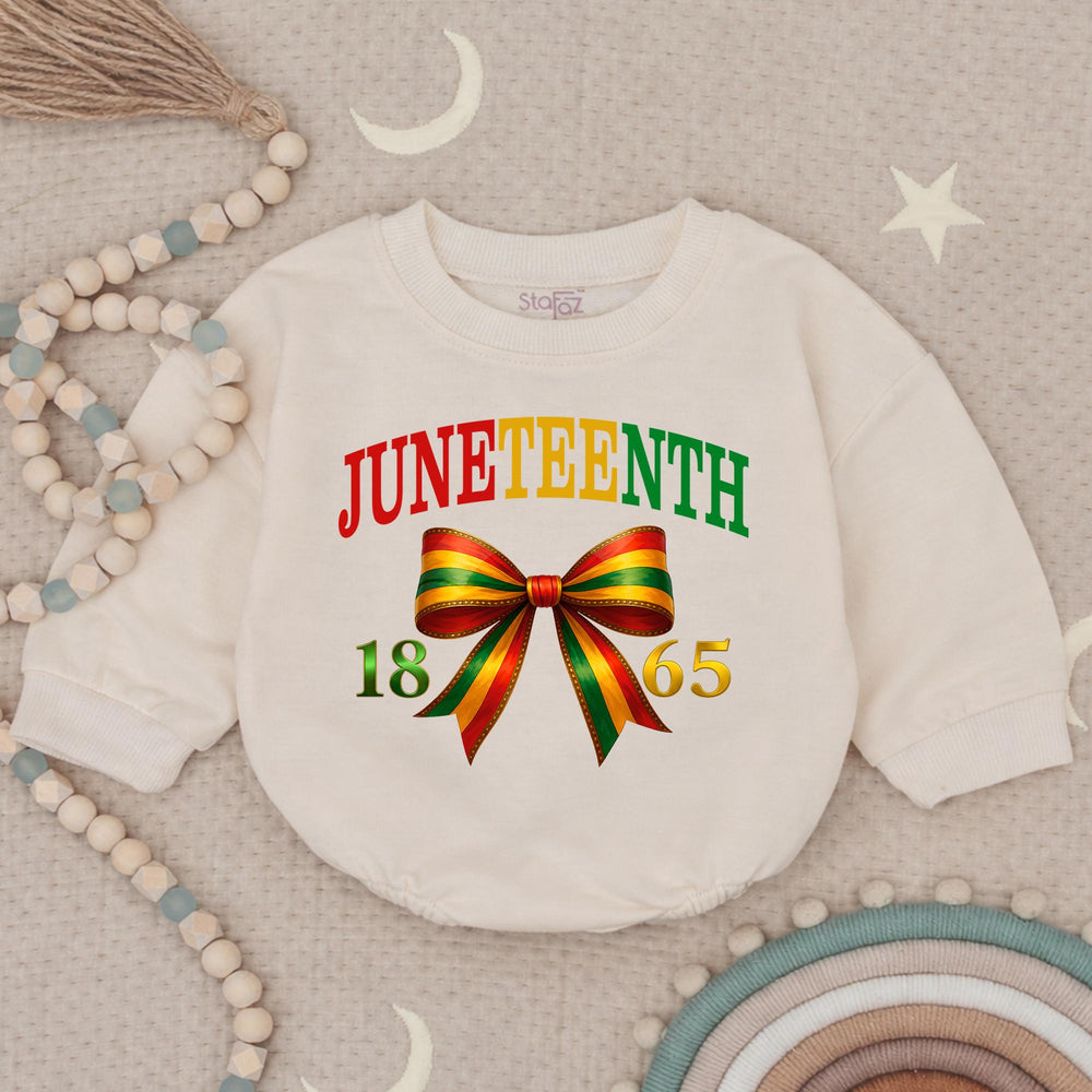 Juneteenth Baby Romper with 1865 Freedom Bow, Pan-African Colors Outfit for Infant or Toddler Celebrations, Soft Cotton Bubble Style