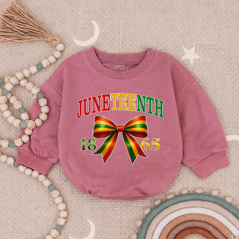 Juneteenth Baby Romper with 1865 Freedom Bow, Pan-African Colors Outfit for Infant or Toddler Celebrations, Soft Cotton Bubble Style