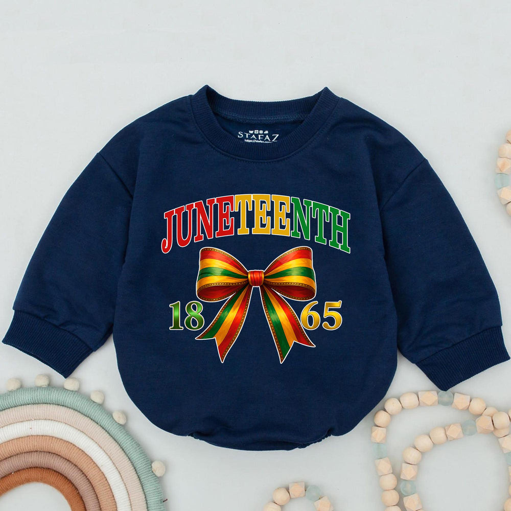 Juneteenth Baby Romper with 1865 Freedom Bow, Pan-African Colors Outfit for Infant or Toddler Celebrations, Soft Cotton Bubble Style