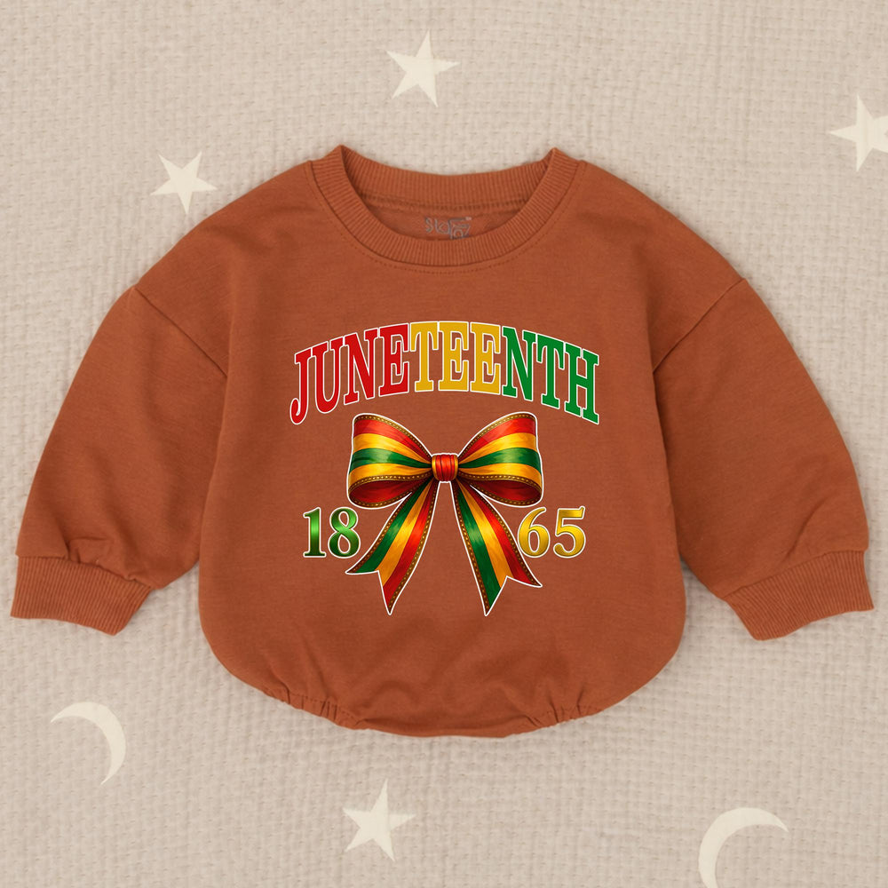 Juneteenth Baby Romper with 1865 Freedom Bow, Pan-African Colors Outfit for Infant or Toddler Celebrations, Soft Cotton Bubble Style