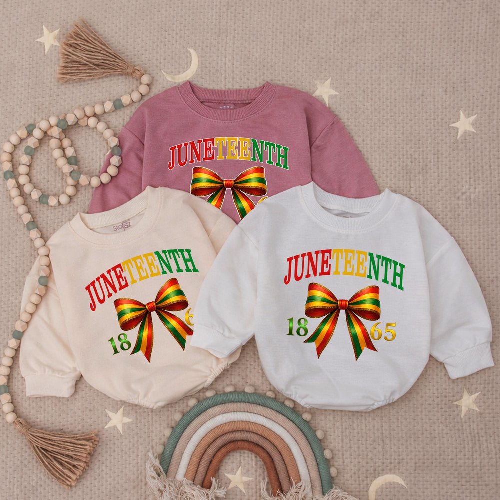 Juneteenth Baby Romper with 1865 Freedom Bow, Pan-African Colors Outfit for Infant or Toddler Celebrations, Soft Cotton Bubble Style