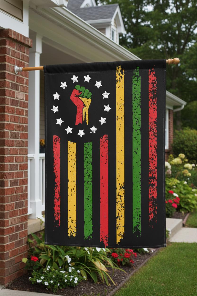 Juneteenth Black Power Unity Fist Flag with Pan-African Colors Distressed American Design Outdoor Freedom Day African American Banner