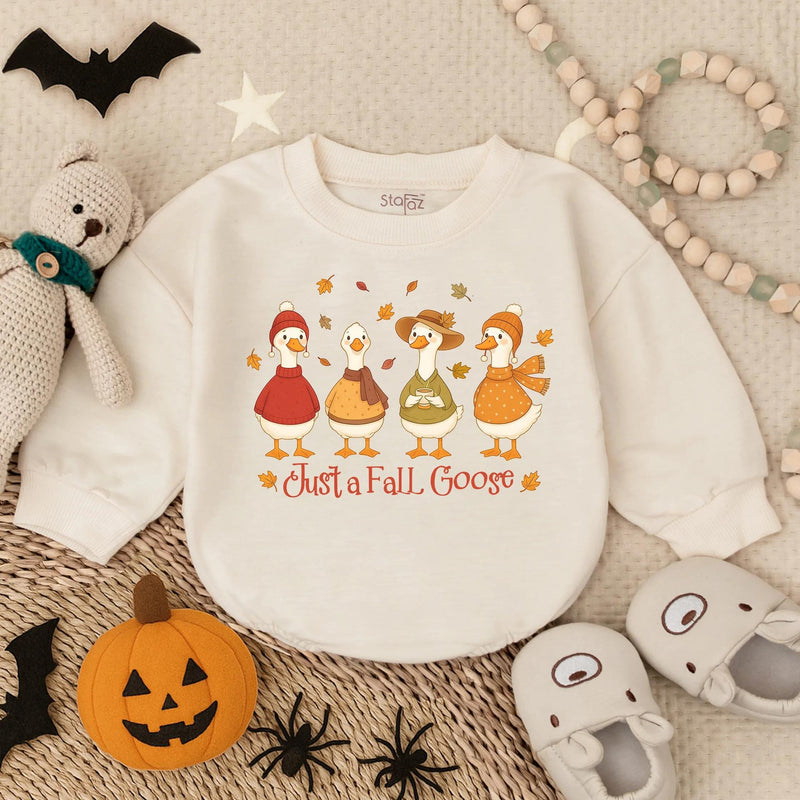 Just a Fall Goose Toddler Sweatshirt with Autumn Goose Graphic, Cozy Thanksgiving Outfit, Fall Baby Romper for Pumpkin Patch Photos