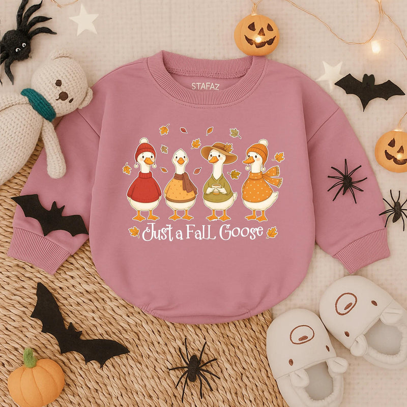 Just a Fall Goose Toddler Sweatshirt with Autumn Goose Graphic, Cozy Thanksgiving Outfit, Fall Baby Romper for Pumpkin Patch Photos