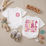 Just a Girl Who Loves Her Daddy Baby Romper, Cute Smile Flower Design, Soft Cotton Long Sleeve Bodysuit for Infant Girls, First Father's Day Outfit
