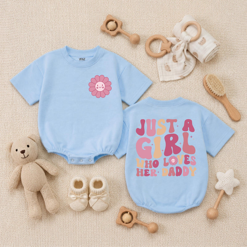 Just a Girl Who Loves Her Daddy Baby Romper, Cute Smile Flower Design, Soft Cotton Long Sleeve Bodysuit for Infant Girls, First Father's Day Outfit