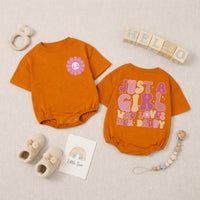 Just a Girl Who Loves Her Daddy Baby Romper, Cute Smile Flower Design, Soft Cotton Long Sleeve Bodysuit for Infant Girls, First Father's Day Outfit