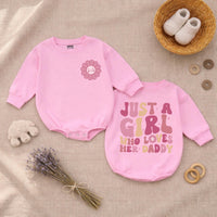 Just a Girl Who Loves Her Daddy Baby Romper, Cute Smile Flower Design, Soft Cotton Long Sleeve Bodysuit for Infant Girls, First Father's Day Outfit