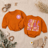 Just a Girl Who Loves Her Daddy Baby Romper, Cute Smile Flower Design, Soft Cotton Long Sleeve Bodysuit for Infant Girls, First Father's Day Outfit