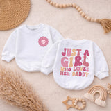 Just a Girl Who Loves Her Daddy Baby Romper, Cute Smile Flower Design, Soft Cotton Long Sleeve Bodysuit for Infant Girls, First Father's Day Outfit