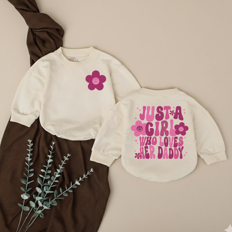 Just A Girl Who Loves Her Daddy Baby Romper, Long Sleeve Cotton Bodysuit, Floral Pink Print Outfit for Girls, Sweet Daddy's Girl Gift