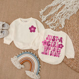 Just A Girl Who Loves Her Daddy Baby Romper, Long Sleeve Cotton Bodysuit, Floral Pink Print Outfit for Girls, Sweet Daddy's Girl Gift
