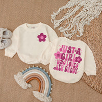 Just A Girl Who Loves Her Daddy Baby Romper, Long Sleeve Cotton Bodysuit, Floral Pink Print Outfit for Girls, Sweet Daddy's Girl Gift