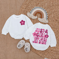 Just A Girl Who Loves Her Daddy Baby Romper, Long Sleeve Cotton Bodysuit, Floral Pink Print Outfit for Girls, Sweet Daddy's Girl Gift