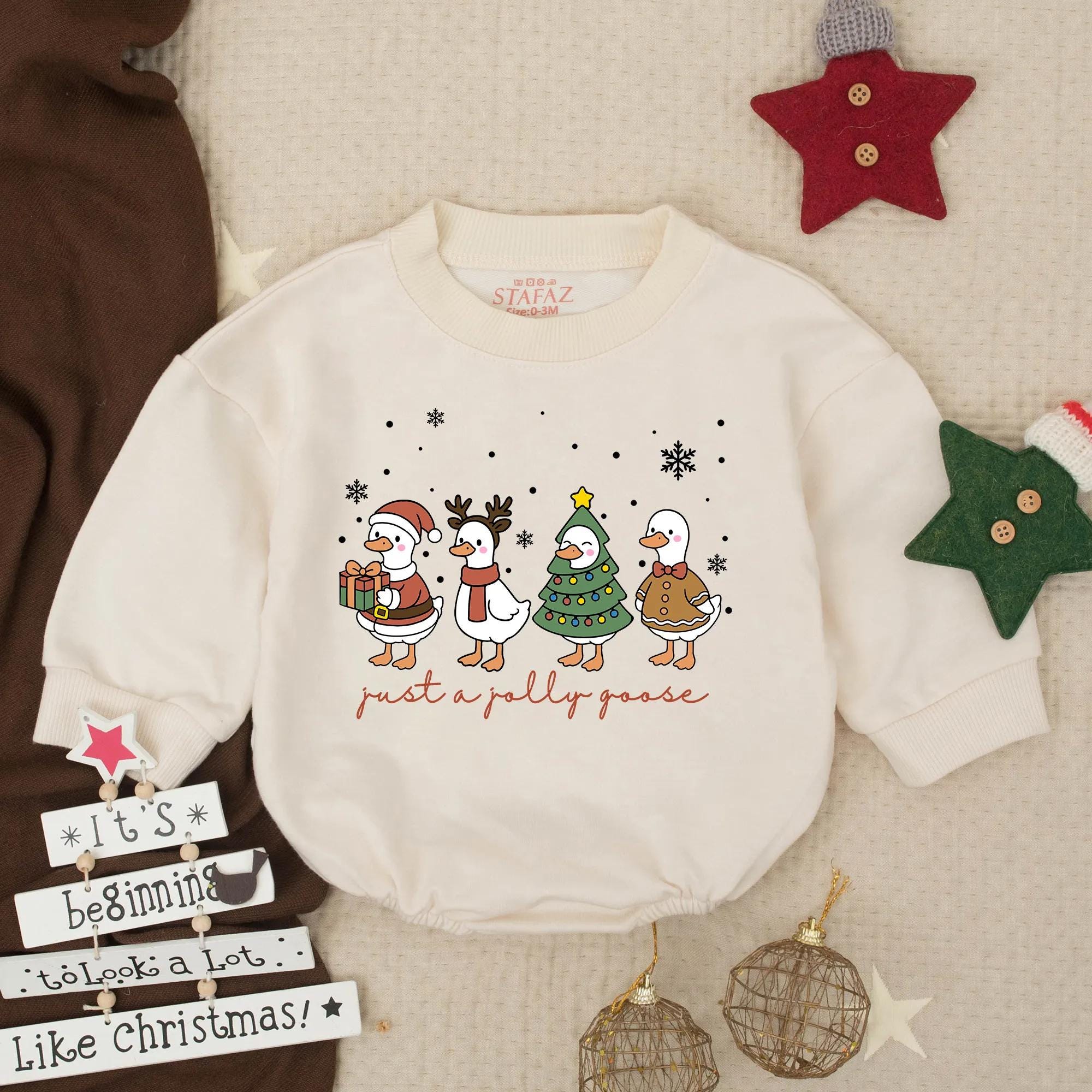 Just a Jolly Goose Baby Romper Festive Holiday Outfit Infant Christmas Gift Colorful Design Soft Cotton