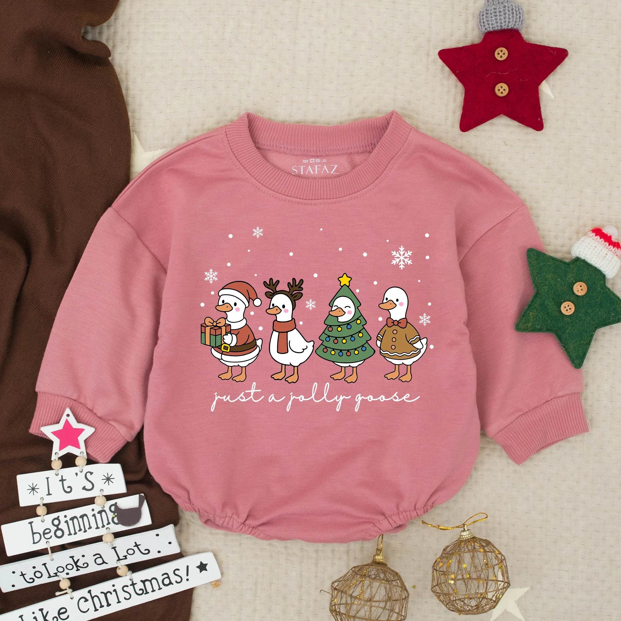 Just a Jolly Goose Baby Romper Festive Holiday Outfit Infant Christmas Gift Colorful Design Soft Cotton