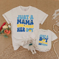 Just a Mama Who Loves Her Boy Matching Shirts for Mom and Son with Retro Smiley Face Design, Mommy and Me Outfits, Fun Family Gift