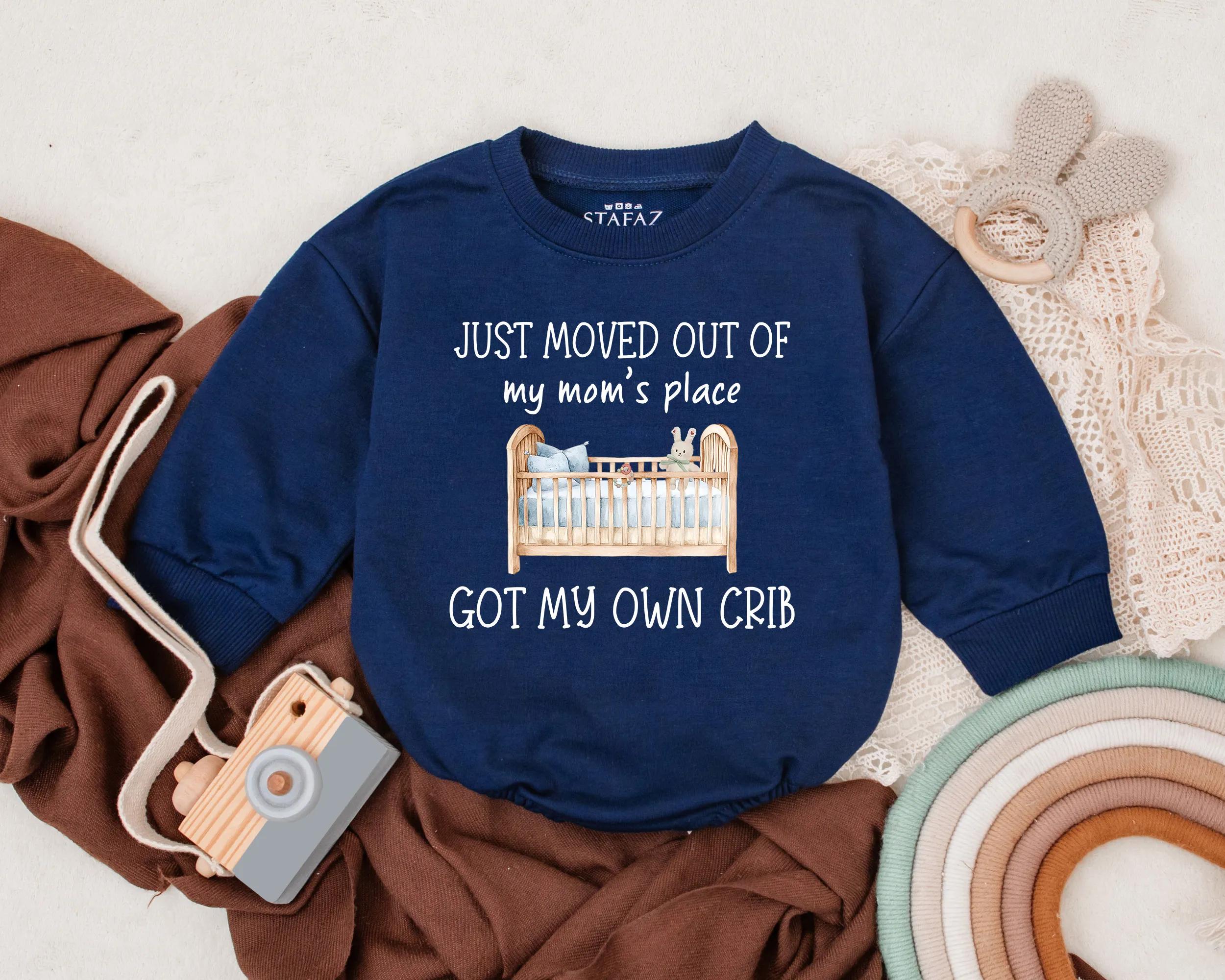 Just Moved Out Baby Romper Fun Crib Design First Mother's Day Gift Soft Cotton Infant Bodysuit Newborn Shower Outfit Cozy Playful Clothes