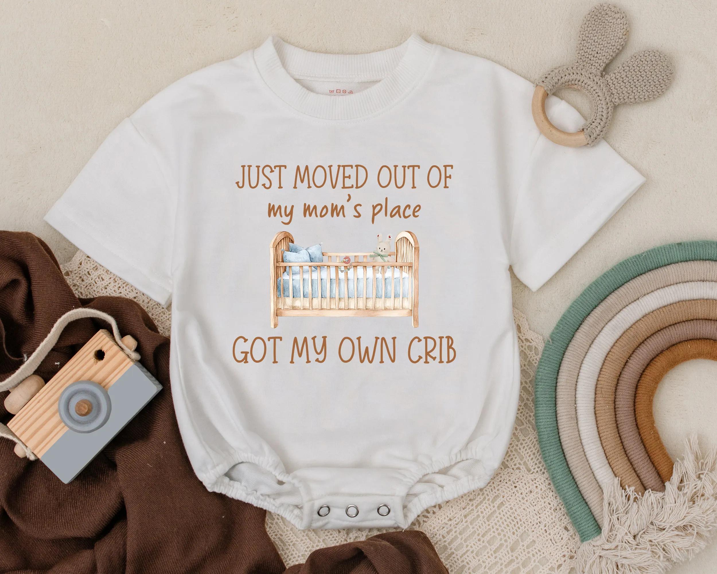 Just Moved Out Baby Romper Fun Crib Design First Mother's Day Gift Soft Cotton Infant Bodysuit Newborn Shower Outfit Cozy Playful Clothes