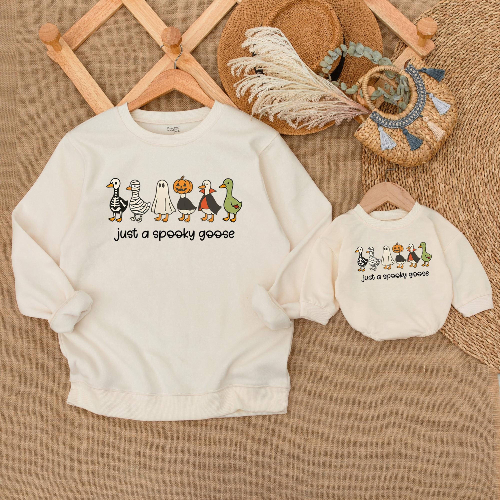 Just a Spooky Goose Halloween Sweatshirt for Matching Family Outfits, Cute Fall Pumpkin Patch Shirts, Cozy Parent-Child Sweaters