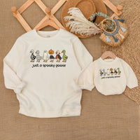Just a Spooky Goose Halloween Sweatshirt for Matching Family Outfits, Cute Fall Pumpkin Patch Shirts, Cozy Parent-Child Sweaters