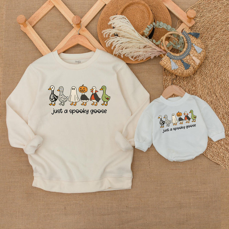 Just a Spooky Goose Halloween Sweatshirt for Matching Family Outfits, Cute Fall Pumpkin Patch Shirts, Cozy Parent-Child Sweaters