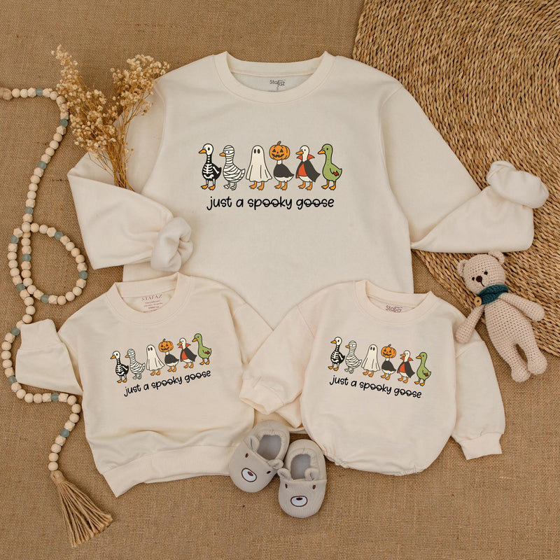 Just a Spooky Goose Halloween Sweatshirt for Matching Family Outfits, Cute Fall Pumpkin Patch Shirts, Cozy Parent-Child Sweaters