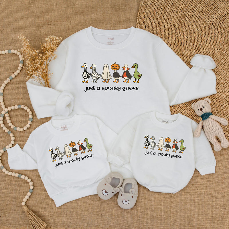 Just a Spooky Goose Halloween Sweatshirt for Matching Family Outfits, Cute Fall Pumpkin Patch Shirts, Cozy Parent-Child Sweaters