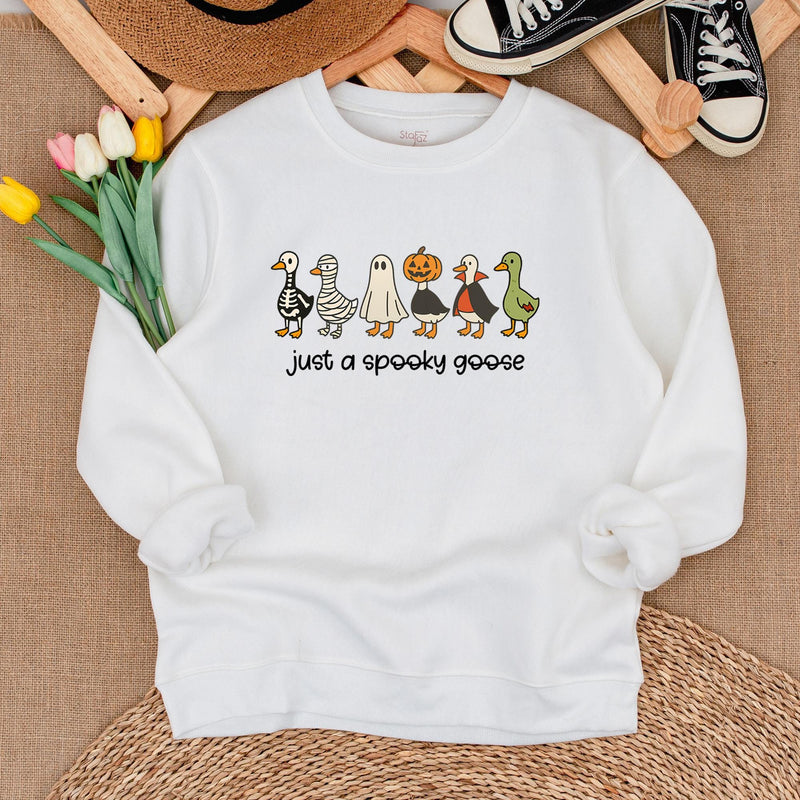 Just a Spooky Goose Halloween Sweatshirt for Matching Family Outfits, Cute Fall Pumpkin Patch Shirts, Cozy Parent-Child Sweaters