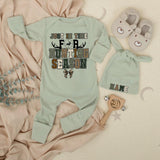 Just in Time for Hunting Season Baby Bodysuit with Camo Bow, Retro Deer Antler Design, Infant Outdoor Clothes, Rustic Hunting Outfit
