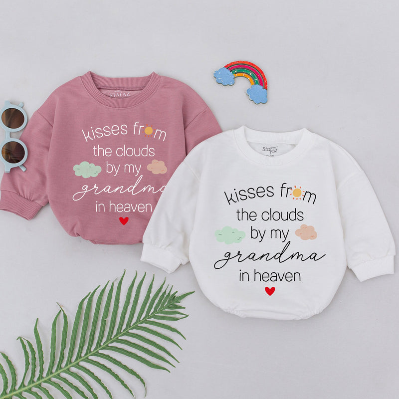 Kisses From the Clouds Baby Romper Personalized Memorial Outfit Soft Cotton Sentimental Gift for Baby Shower Custom Grandma Design