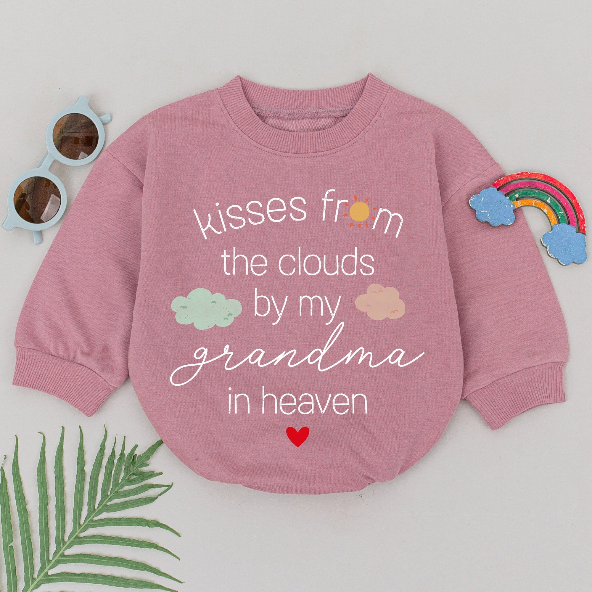 Kisses From the Clouds Baby Romper Personalized Memorial Outfit Soft Cotton Sentimental Gift for Baby Shower Custom Grandma Design