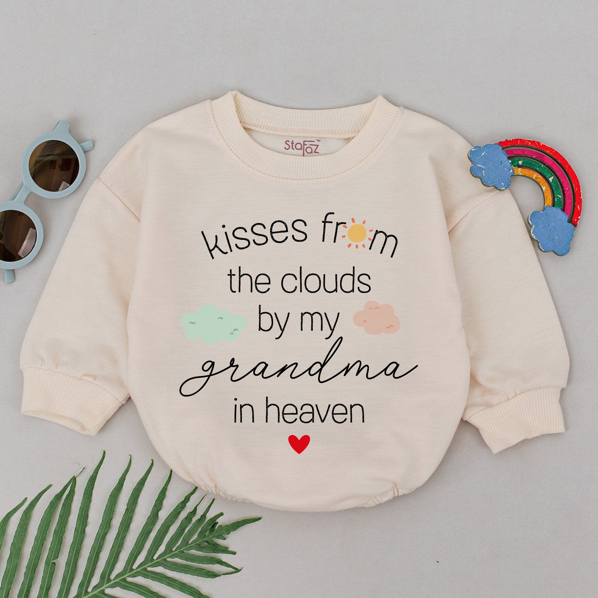 Kisses From the Clouds Baby Romper Personalized Memorial Outfit Soft Cotton Sentimental Gift for Baby Shower Custom Grandma Design
