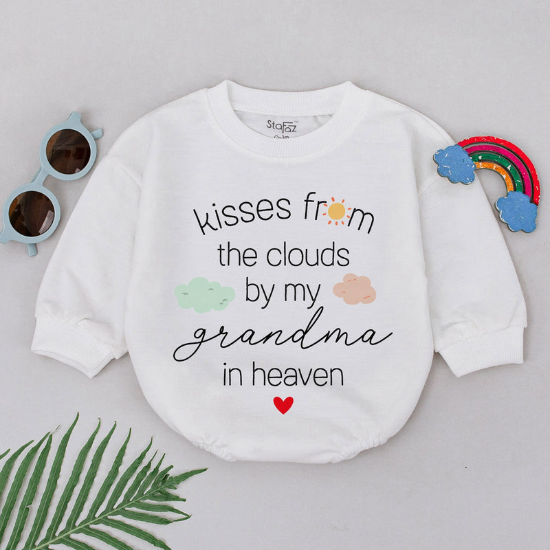 Kisses From the Clouds Baby Romper Personalized Memorial Outfit Soft Cotton Sentimental Gift for Baby Shower Custom Grandma Design