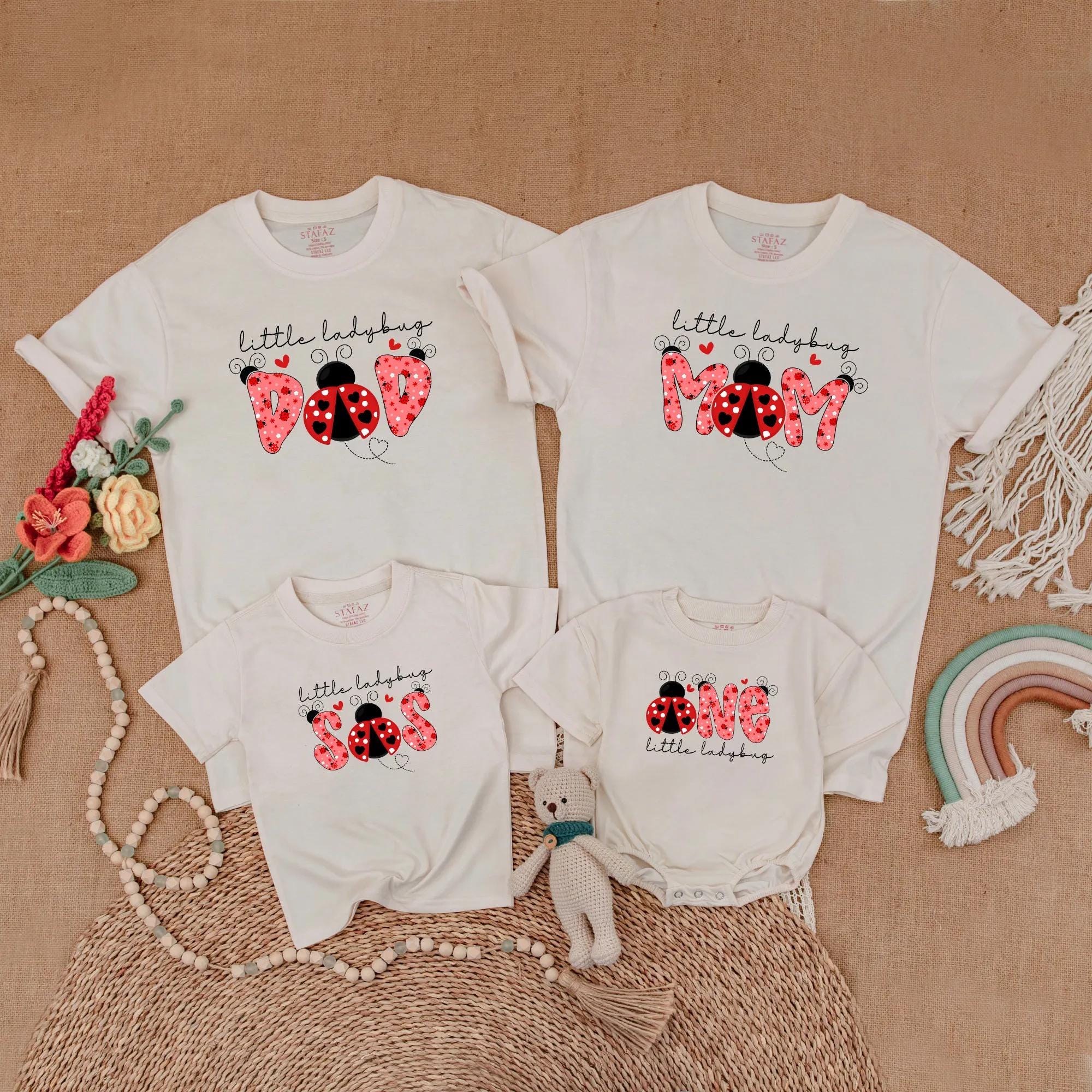 Ladybug Birthday Family Matching Outfits for Girls, 1st Birthday Bubble Romper, Mommy and Me Shirts, Baby Toddler Party Clothes