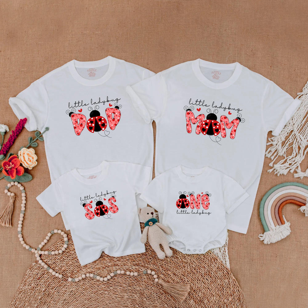 Ladybug Birthday Family Matching Outfits for Girls, 1st Birthday Bubble Romper, Mommy and Me Shirts, Baby Toddler Party Clothes
