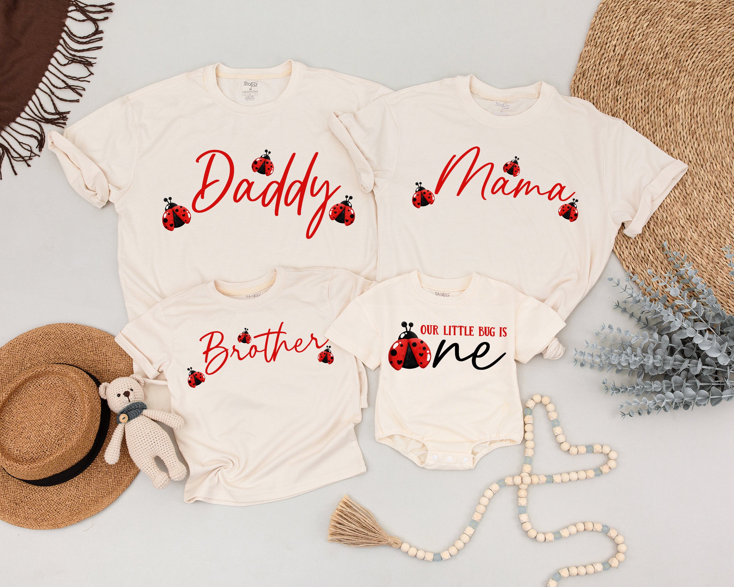 Ladybug First Birthday Outfit for Baby, Matching Family Shirts, Daddy Mama Brother Tees, Little Bug 1st Birthday Party Outfit
