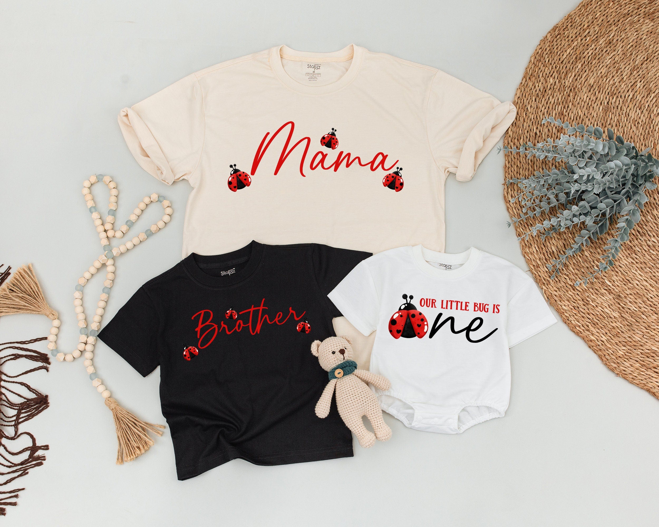 Ladybug First Birthday Outfit for Baby, Matching Family Shirts, Daddy Mama Brother Tees, Little Bug 1st Birthday Party Outfit