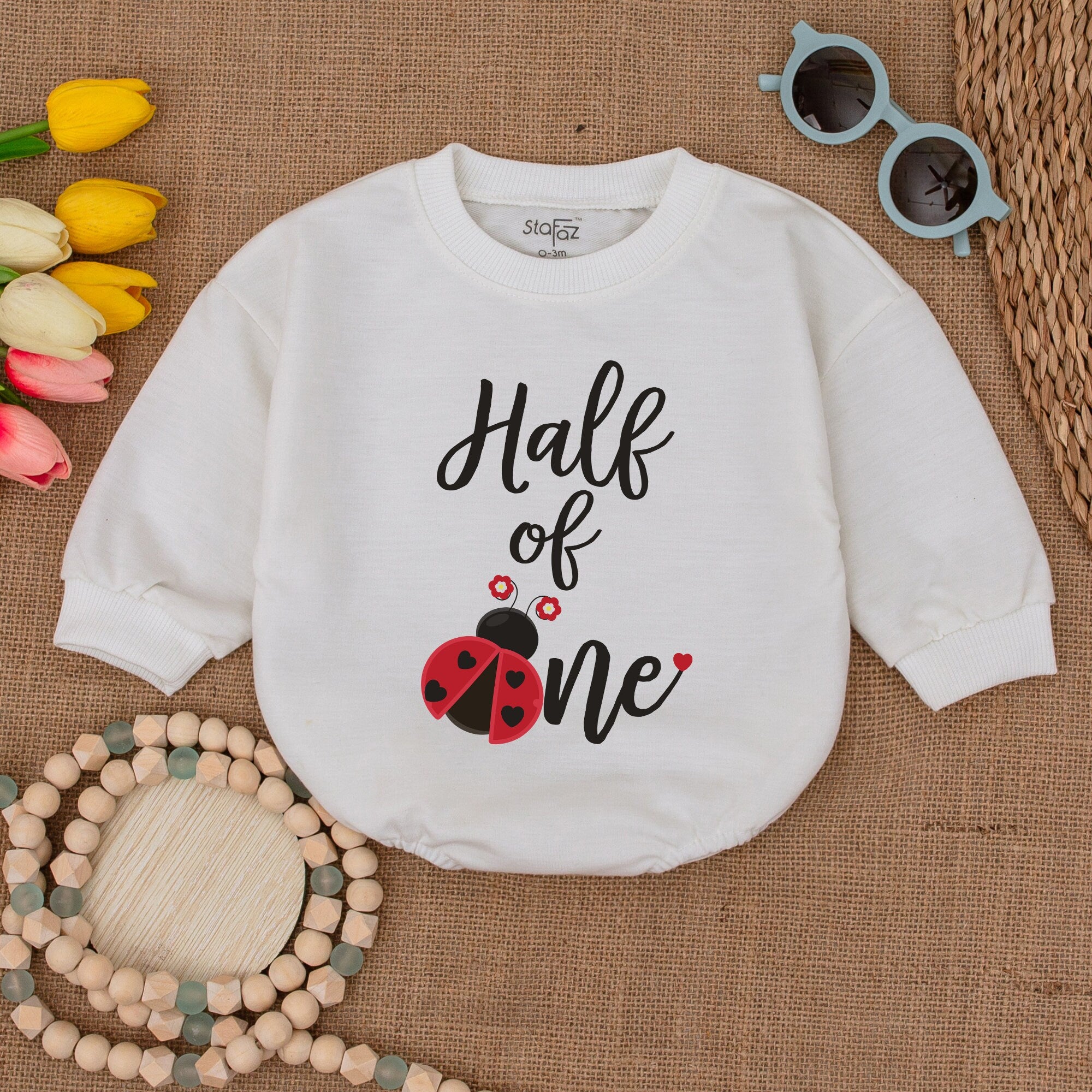 Ladybug Half of One Baby Romper Cheerful 6 Months Birthday Outfit for Girls Cute Cotton Bodysuit Ideal for Half Birthday Celebration