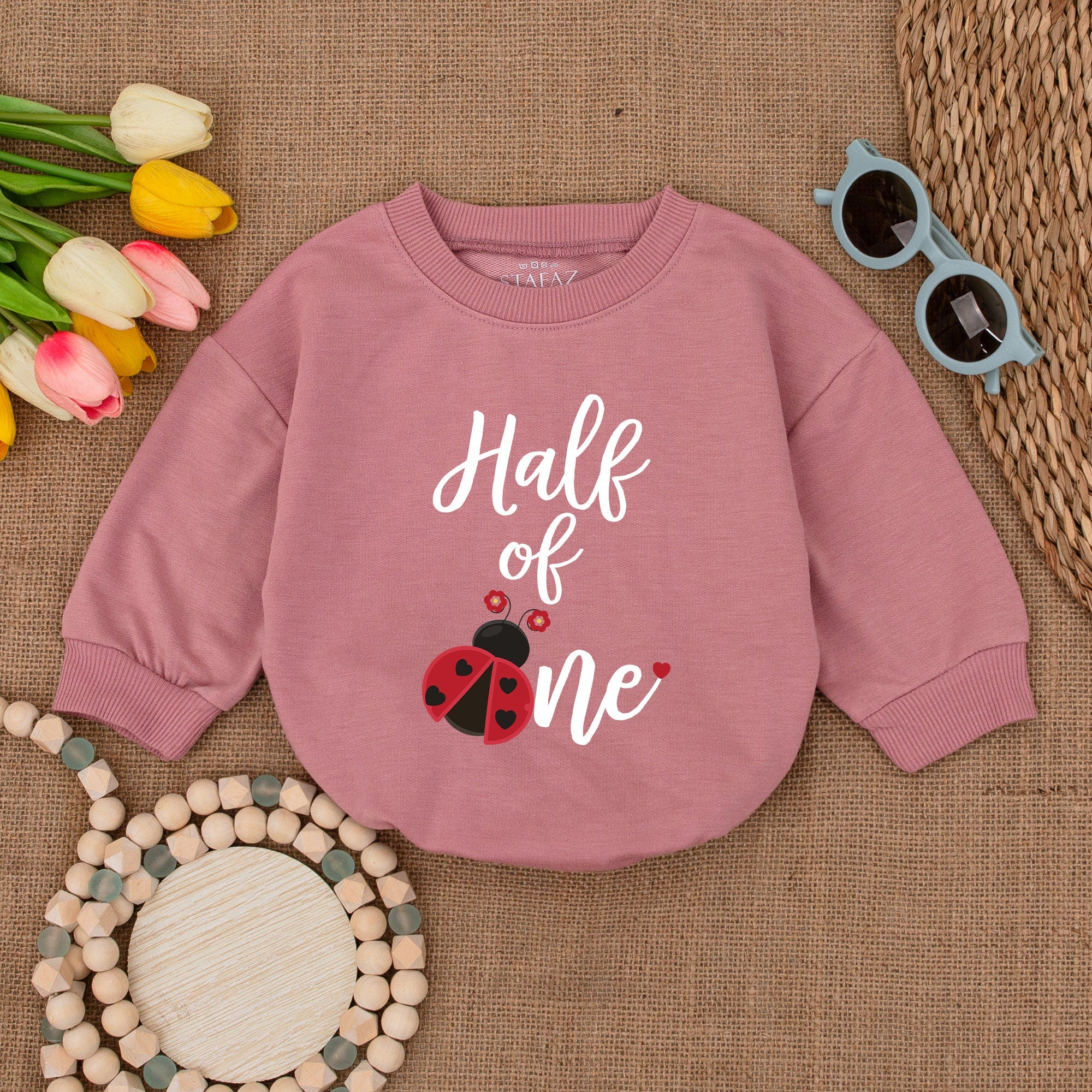 Ladybug Half of One Baby Romper Cheerful 6 Months Birthday Outfit for Girls Cute Cotton Bodysuit Ideal for Half Birthday Celebration