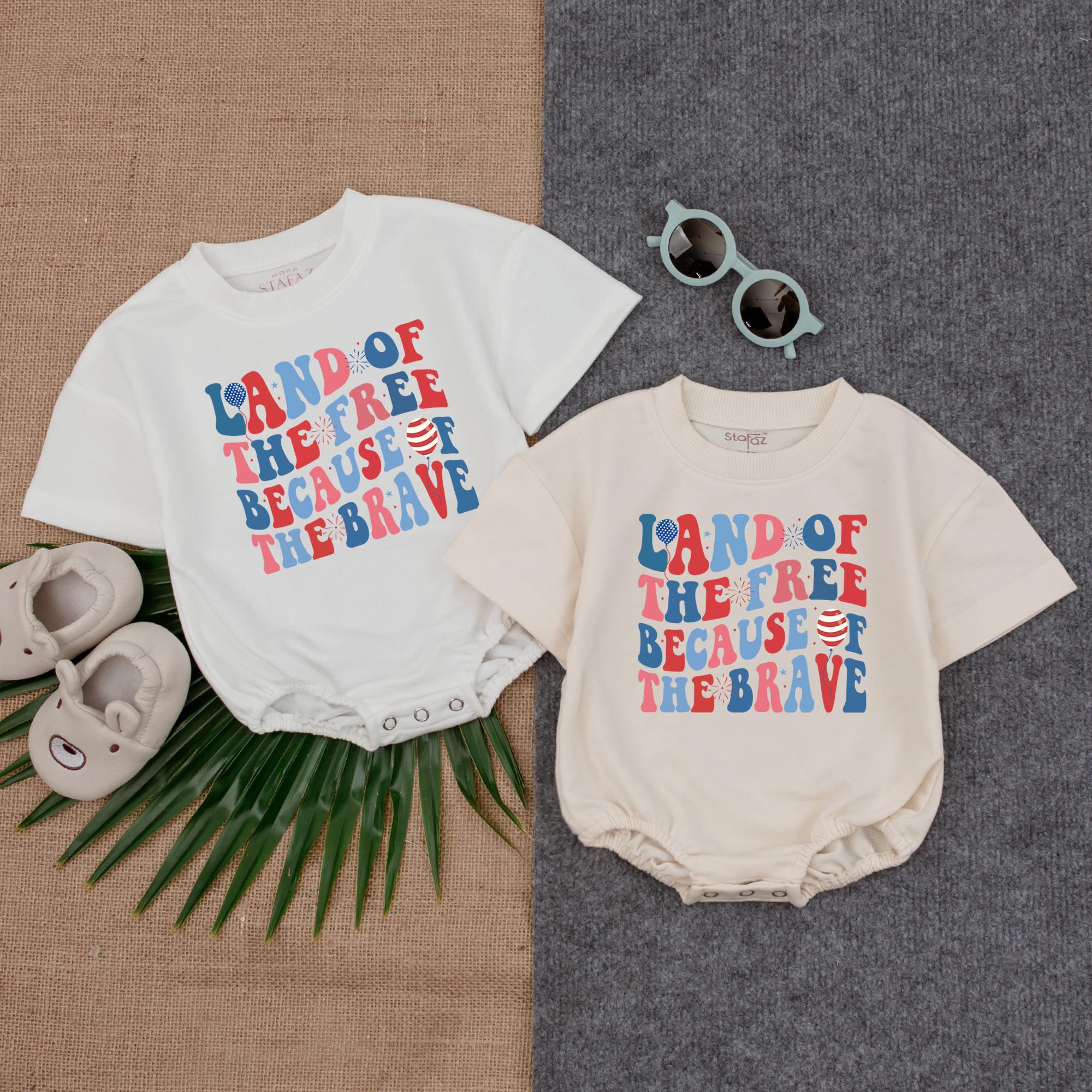 Land of the Free Baby Romper Patriotic Fourth of July Outfit Infant Bodysuit American Flag Design Red Blue Comfortable Cotton Holiday Wear