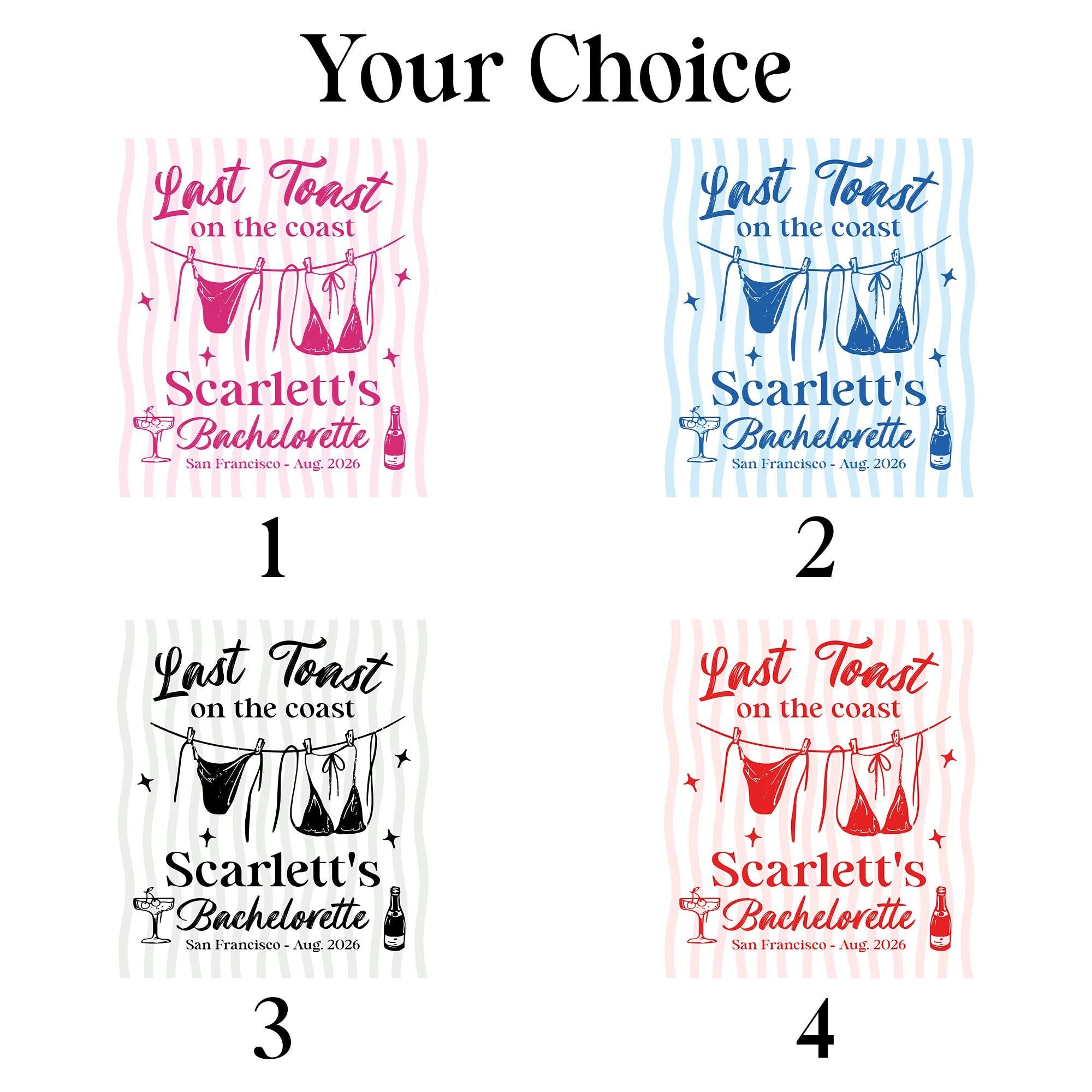 Last Toast on the Coast Banner Customized Bachelorette Party Decorations with Pink Stripes, Magenta Graphics, and Fun Coastal Theme