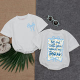 Let Me Tell You About My Jesus Baby Girl Bubble Romper with Floral Ribbon Design, Christian Infant Bodysuit, Soft Cotton Religious Gift