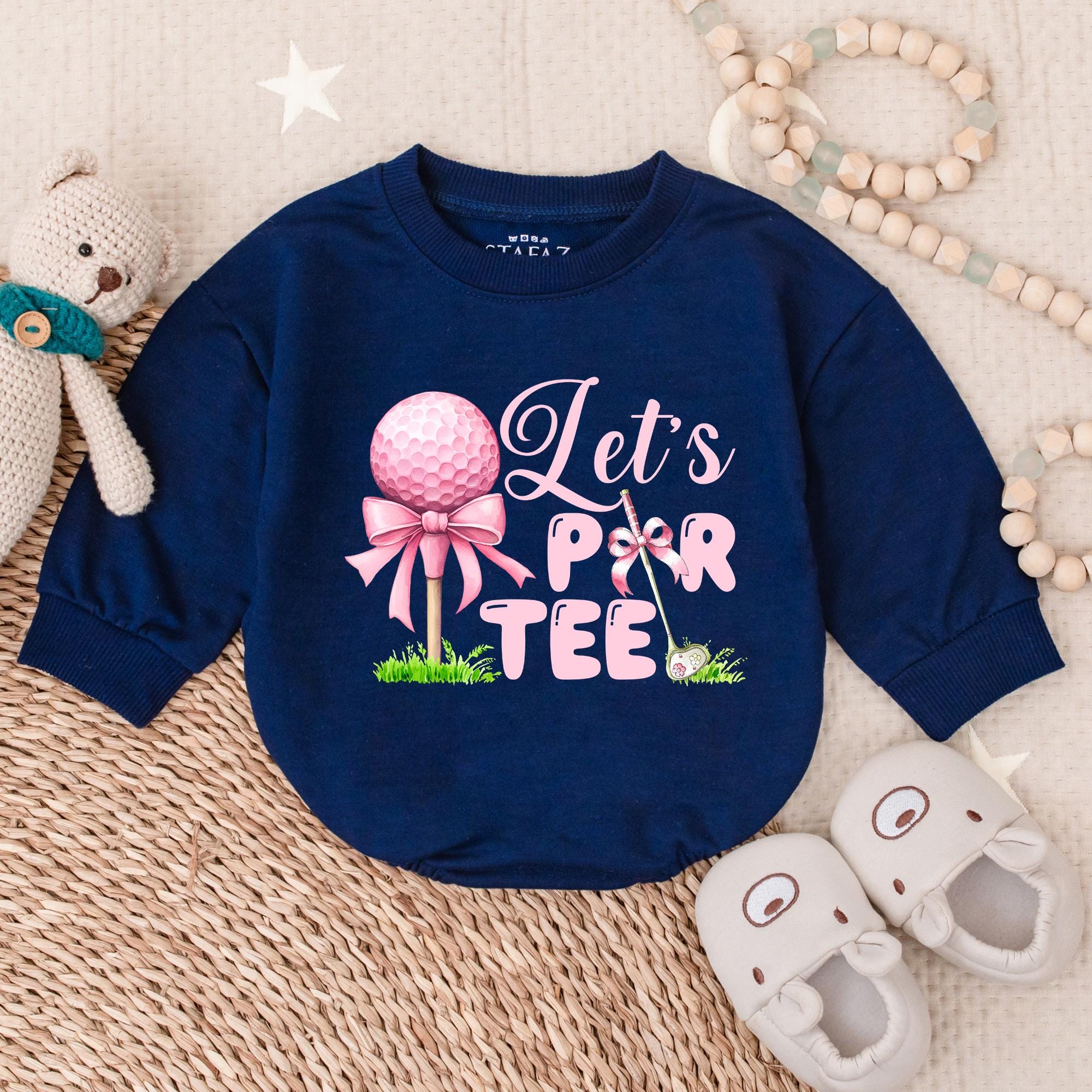 Let's Par Tee Romper for Girls Cute Pink Golf Outfit Toddler Party Tee Adorable Soft Cotton Golf Cart Design Playful Baby Gift